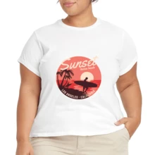 2026 Camiseta unisex de algodón casual de verano, estampada diseño playero surf atardecer, ropa de vacaciones, colores blanco y negro, tallas extras disponibles - Blanco - Ver 4