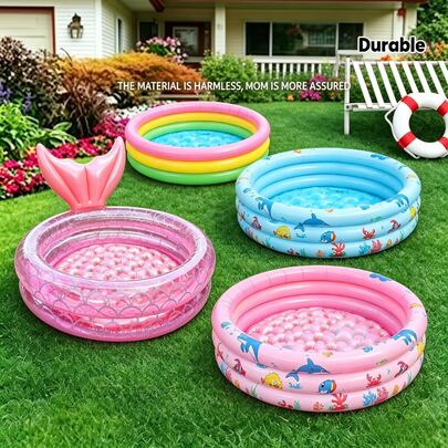1 bể bơi bơm hơi PVC dày, chống rò rỉ, họa tiết đuôi nàng tiên cá/cầu vồng/đại dương, 3 vòng gấp gọn, di động, bền chắc, dùng ngoài trời, sân vườn, mùa hè, quà tặng tuyệt vời cho Ngày của Mẹ.