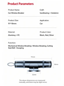 1个汽车安全锤，二合一紧急逃生工具，带破窗器和安全带切割器 - 同款 - 查看 9