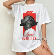 LewisHamilton 7-Time World Champion Retro Portrait T-Shirt | Formula 1st Legend Nostalgia Unisex Crew Neck Fan Merch White - White - View 11