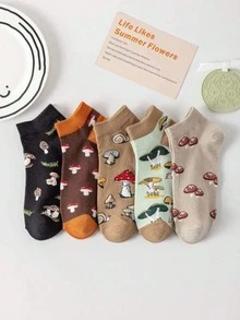 5 pares de calcetines cortos para mujer con diseño de setas, calcetines divertidos y creativos como regalo, suaves y cómodos calcetines casuales de tobillo - Multicolor - Ver 2