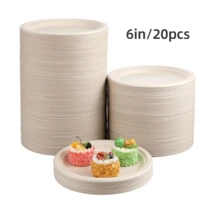 10/50pcs 6/8 Inch Thick Luxury Sugarcane Fiber Paper Plates - Reusable, Leak-Proof, Disposable, Suitable For Celebration Events - Multicolor - View 14