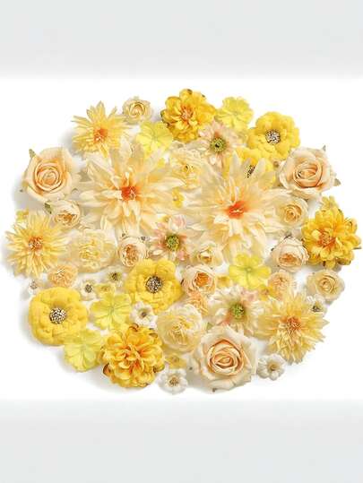 20/40pcs Yellow Artificial Flower Material Pack - Artificial Flowers, Fake Flowers, Handmade Headpieces, Wreath Materials, Wedding Floral Supplies. Suitable For Making Wreaths, Holiday And Birthday Party Decorations, Bridal Wrist Corsages, Home And Florist Decor, Mother's Day Decorations, Year-Round Use.