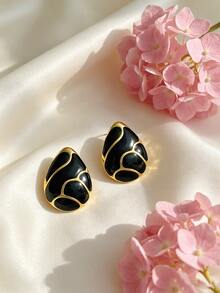 Women's Earrings, Gold Hypoallergenic Studs, Bohemian Enamel Water Drop Stainless Steel Jewelry. Suitable For Women To Wear. - Black - View 2