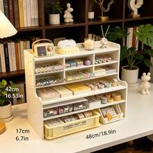 Upgraded Thickened Multi-Tier Desktop Shelf 1 Piece, Durable Plastic Rectangular Desk Organizer With Multi-Compartment Design, All-Purpose Storage For Cosmetics, Books & Stationery, Clean White Tabletop Storage For Home, Office & Dormitory - 白色大號 - 查看 6