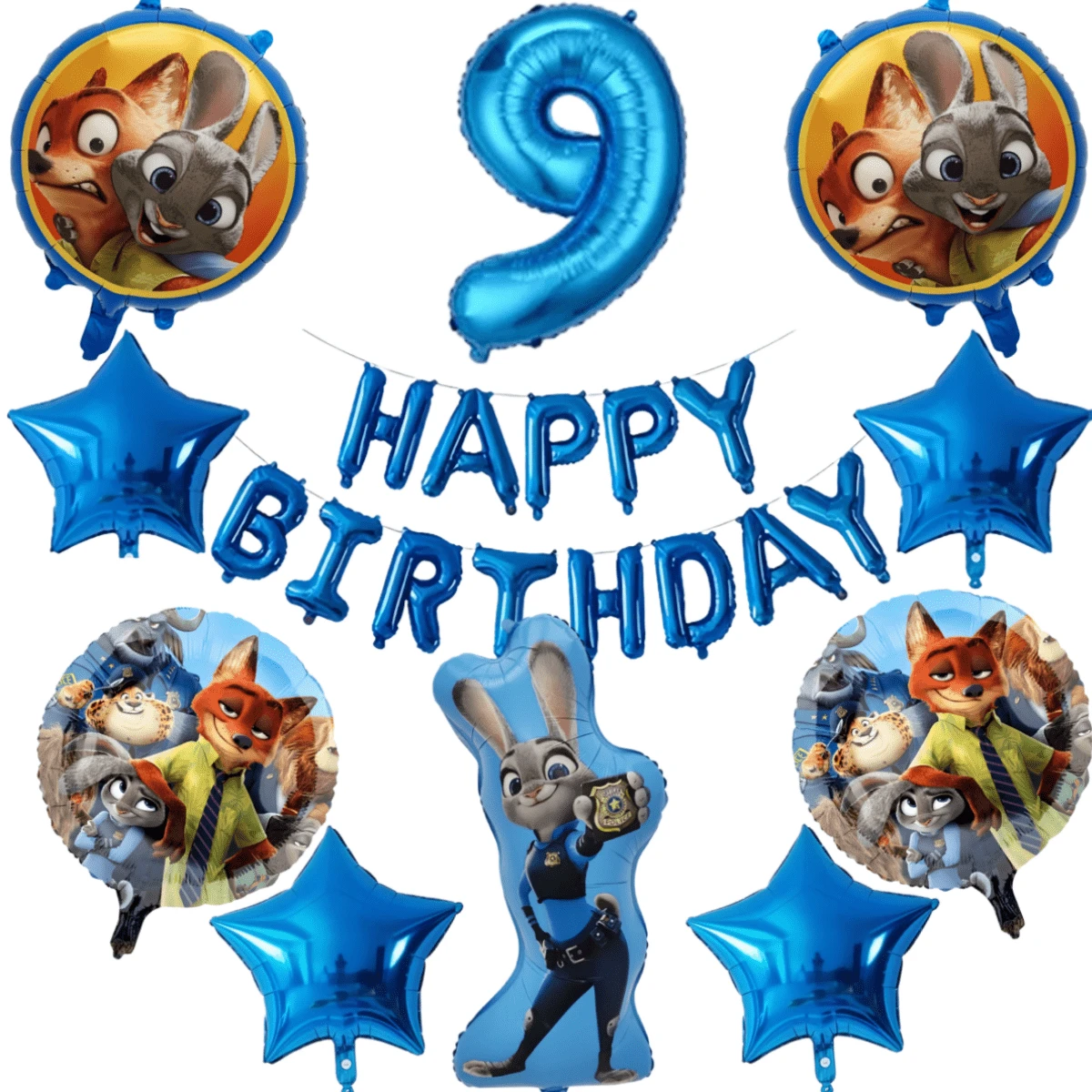 1/23pcs Rabbit Shaped Foil Balloons, 1-9 Blue Number Foil Balloons, Happy Birthday Letter Banners, Birthday Party Decoration Balloon Set - Multicolor - View 1