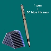 Bộ 1 bút bi + 50 hộp mực thay thế, bút bi kim loại cao cấp, thiết kế tối giản thanh lịch, viết trơn tru, lý tưởng cho việc ký tên trong kinh doanh và sử dụng cá nhân, tương thích với hộp mực 2.6mm, thích hợp làm quà tặng. - Bộ 51 món - Xem 14