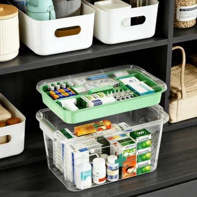 1pc Large Capacity Multi-Layer Plastic Medicine Storage Box With Handle, Portable Home Medical Organizer Suitable For Bedroom, Bathroom, Office And Other Places