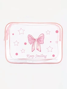 1pc Cute Pink Bow Makeup Bag, PVC Cosmetic Bag, Non-Fading Zipper, Lightweight Foldable Storage Pouch, Perfect Gift For Birthday, Friends And Holidays, Birthday Gift Bag, Funny Design Bag, Double-Sided Printing, Otter Pattern, Summer Bag, Ramadan Bag, Makeup Bag, Wallet, Backpack, Toiletry Bag, Travel Organizer - Pink - View 8