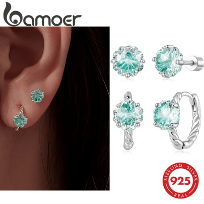 Bông tai hình cỏ ba lá Bamoer - Khuyên tai dạng đinh tán không gây dị ứng, thích hợp đeo khi ngủ, kiểu dáng tối giản, hoàn hảo cho đeo hàng ngày, dự tiệc và làm quà tặng, là món trang sức bông tai được ưa chuộng dành cho nữ giới.