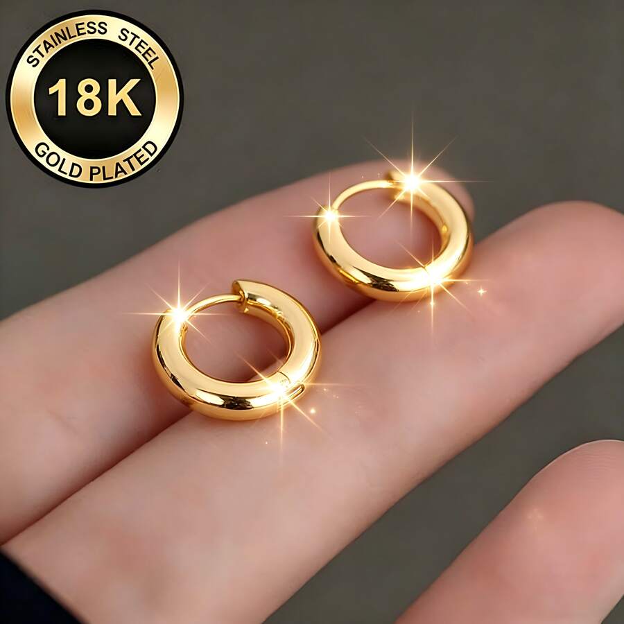 一对18K镀金不锈钢耳环，重83.48克，低过敏性，厚度4毫米，优雅时尚设计师款耳环，适合日常和节日佩戴。