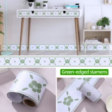 Self-Adhesive Ceramic Tile Decorative Border Sticker, Waterproof Wall Skirting Line For Kitchen, Bathroom - Green-edged Stamens - View 1