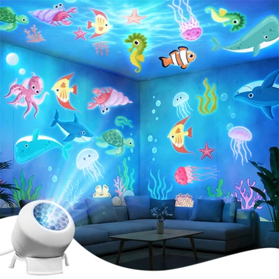 1 đèn LED chiếu hình đại dương, đèn ngủ xoay 360°, đèn chiếu sáng xung quanh dùng nguồn USB, thích hợp để trang trí đầu giường phòng ngủ, làm phông nền chụp ảnh chiếu hình cá voi, đèn trang trí phòng ngủ, phòng chơi game và phòng khách.