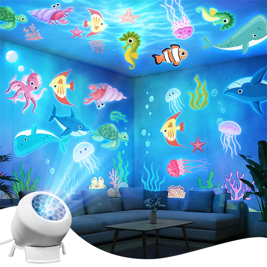 1pc LED Ocean Projection Light, 360 ° Rotating Dynamic Night Light, USB Powered Ambient Light, Suitable For Bedroom Headboard Decoration, Whale Projection Photography Background, Bedroom, Game Room And Living Room Decoration Lighting - USB - View 1