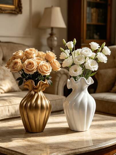1Pc American Retro Resin Vase - Premium White Creative Decorative Ornament, Hydroponic Flower Vase, Suitable For Living Room And Dining Table Home Decor, Room Decor, Vintage Decor, Bohemian Decor, Desktop Decor, Unique Gift, Dining Table Centerpiece, Housewarming Gift
