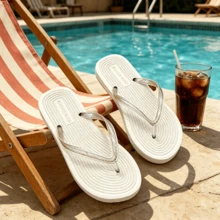 Cute Floral Print Flip Flops For Women, Comfortable Non-Slip Thong Sandals, Lightweight Summer Beach Shoes With Cushioned Sole For Pool, Shower, Travel, Casual Wear - trắng - Xem 7