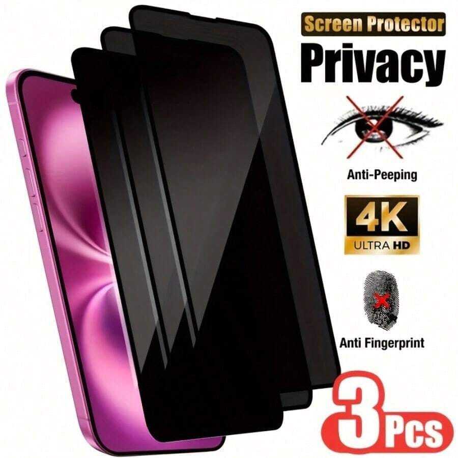 3pcs Privacy Protection Full Screen Tempered Glass Protector Protect Compatible With Iphone Silk Screen Anti Peeping Full Screen Phone Protective Film Compatible With IPhone17/17Air/17Pro/17ProMax/15/15Plus/15Pro/15Promax/14/14Pro/14ProMax/14Plus/13/13Pro/13ProMax/12/12Pro/12ProMax/11/11ProMax/11Pro/X/XS/XSMAX - Clear - View 1
