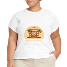 2026 Camiseta unisex de algodón casual de verano, estampada diseño playero surf atardecer, ropa de vacaciones, colores blanco y negro, tallas extras disponibles - Blanco - Ver 4