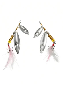 1pc Lure Spinner Lure Sequin Bait, Willow Leaf Metal Hand-Cranked Blade Feather Artificial Bait For Crappie Fishing - Silver - View 1