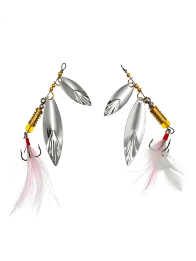 1pc Lure Spinner Lure Sequin Bait, Willow Leaf Metal Hand-Cranked Blade Feather Artificial Bait For Crappie Fishing