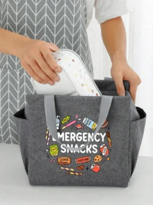 1/2pcs/Set Thermal Bag, Insulated Bag With The Snack Pattern Paired With A Black Cutlery Storage Bag, A Double Pocket Lunch Box Bag, Large Capacity, Student Meal Insulated Refrigerated Bag, Portable Travel Picnic Bag, Office School Lunch Bag Insulated Lunch Box, Work Lunch Box, Work Office Holiday Lunch Box, And Multi-Functional Camping School Lunch Box For Both Men And Women(Four Colors To Choose From) - Multicolor - View 6