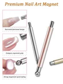 1 pieza Herramienta de arte de uñas de ojo de gato magnética 2 en 1, imán de ventosa de bola de acero para esmalte de gel de ojo de gato DIY - Multicolor - Ver 6