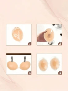 1 Pair Silicone Breast Petals, Thickened Push-Up Invisible Bra Nipple Covers, Strapless Backless Bra Tape, Suitable For Beach, Vacation, Pairing With Daily Wear And Formal Dresses (Actual Color Tends To Be Pink),Travel,Birthday - Light - View 5
