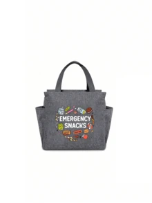 1/2pcs/Set Thermal Bag, Insulated Bag With The Snack Pattern Paired With A Black Cutlery Storage Bag, A Double Pocket Lunch Box Bag, Large Capacity, Student Meal Insulated Refrigerated Bag, Portable Travel Picnic Bag, Office School Lunch Bag Insulated Lunch Box, Work Lunch Box, Work Office Holiday Lunch Box, And Multi-Functional Camping School Lunch Box For Both Men And Women(Four Colors To Choose From) - Multicolor - View 13