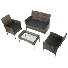 OYAJIA 4 Piece Rattan Seating Set –4-Seater Rattan Dining Set Garden Rattan Sofa With Cushions Complete Outdoor Garden Furniture Set – Steel Frame & PE Wicker Construction – Weather Resistant - B - View 10