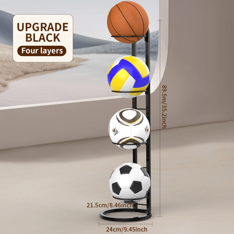 1/2/3/4/5/6 Tier Basketball, Football, Volleyball, Rugby Ball Storage Rack, Large Capacity Multi-Function Heavy Duty Metal Frame, Durable Iron Storage Rack, Multi-Layer Space Saving Easy Assembly Sturdy Structure, Outdoor Sports Equipment, Movable Basketball Net Holder, Indoor Garage Storage Rack, Perfect Gift For Basketball Fans, Suitable For Home, School, Living Room, Gym, Sports Field - Multicolor - View 13