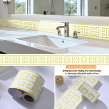 Self-Adhesive Ceramic Tile Decorative Border Sticker, Waterproof Wall Skirting Line For Kitchen, Bathroom - Yellow and White Loop - View 2