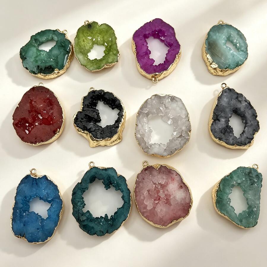 30-40mm Natural Agate Crystal Tooth Semi-Precious Stone Asymmetrical Pendant Necklace - Irregular Geode Pendant - View 1