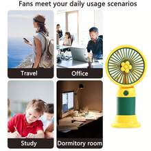 AOYI 可充電手持風扇，便攜式迷你個人夏季風扇，配備 300mAh USB 可充電電池，1 段風速，可拆卸底座的個人桌面風扇，旅行與度假必需品，適用於居家、辦公室、學校、戶外 - 小花黃色 - 查看 5