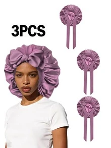 3件套女士优雅缎面睡帽，带蝴蝶结和可调节系带 - 柔软护发睡眠帽，适合卷发，女士睡帽浴帽，波西米亚风 - 3個純色飄帶 - 查看 13