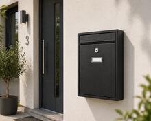 Aafan Heavy Duty Letter Post Box Large Capacity Lockable Steel Mailbox With Nameplate Holder, Black Outdoor Wall Mounted Mail Box - A - View 4