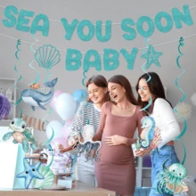 青色 SEA YOU SOON BABY 吊掛式橫幅套組，海洋主題海生物派對裝飾，適用於嬰兒派對與慶祝活動 - 彩色 - 查看 2