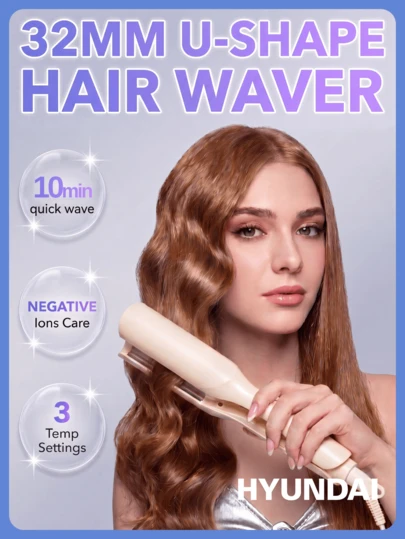 4-Temperature Setting Deep V French Automatic Curling Iron, 32mm Rotating Curling Barrel For Long-Lasting Big Waves And Curls, Anti-Scald Design, Suitable As Christmas, Halloween Gift For Women And Girlfriends