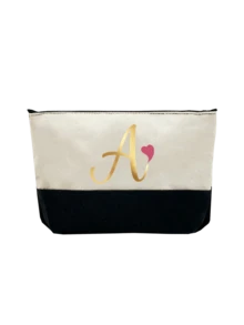 1個黑白拼接拉鍊化妝包，附藝術粉色愛心與金色箔 A-Z 字母圖案，大容量拉鍊收納袋 - 彩色 - 查看 22