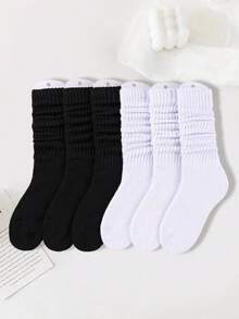 5 Pairs Women's Mid-Calf Socks, White, Casual Sports Socks (No Cardboard Included), Autumn/Winter - Multicolor - View 8
