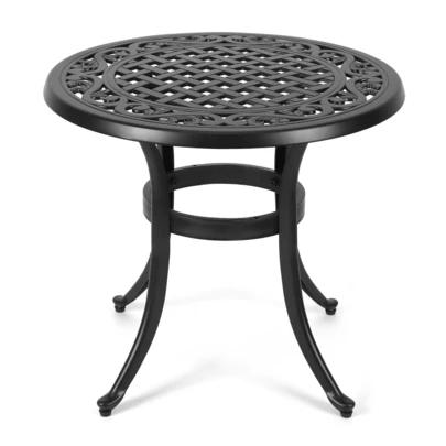 Round Side Table With Adjustable Feet ,Adjustable Feet, Plaid Weave Design, Perfect For Garden,