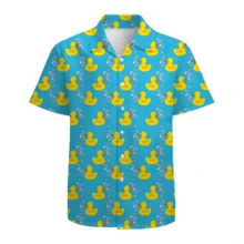 Cheerful Yellow Rubber Ducks Floating Among Playful Bubbles Symbolizing Carefree Joy And Relaxation 3D Print Men's Hawaiian Style Short Sleeve Casual Shirt Summer Beachwear - 白色 - 查看 6