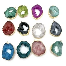 30-40mm Natural Agate Crystal Tooth Semi-Precious Stone Asymmetrical Pendant Necklace - Irregular Geode Pendant - View 2