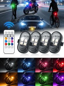 GLANBERT 4pcs/Set Wireless LED Flashing Lights With Remote Control, 8 Color Modes, Type-C Rechargeable LED Lights, Collision Warning Lights For Car, Motorcycle, Bicycle, Drone, Aircraft - 4LED - View 9