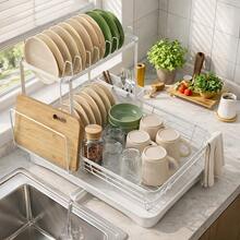 GROWSUN-Iron Dish Drying Rack With Drainboard Dish Drainers For Kitchen Counter Sink Adjustable Spout Dish Strainers With Utensil Holder And Knife Slots - Xem 4