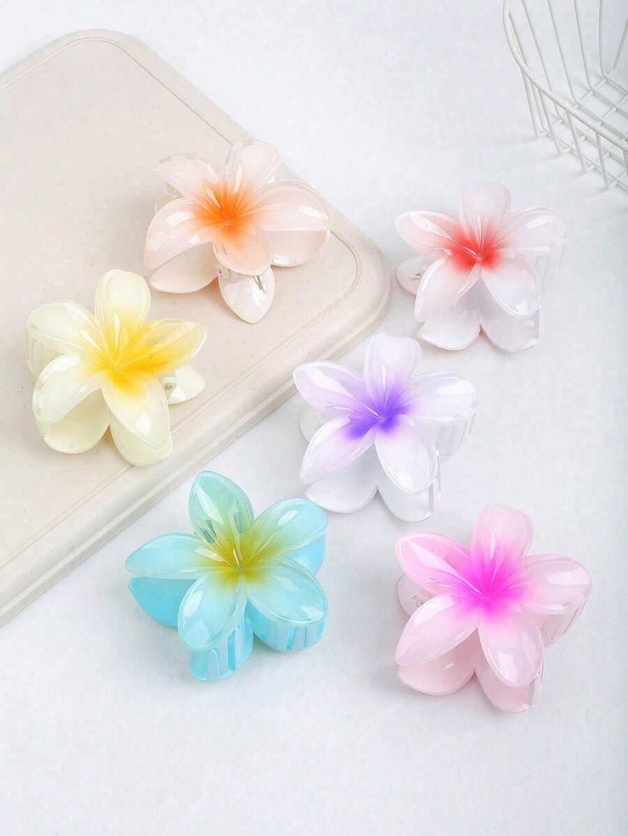 6 piezas Estilo bohemio Dulce Clips para el cabello de 8 cm con flores de margarita de color gelatina, Accesorios para el cabello con flores frescas minimalistas, Adecuado para moda casual diaria y vacaciones en la playa, Pinzas para el cabello, Pinzas elegantes para el cabello, Atuendos de verano - plumeria - Ver 1