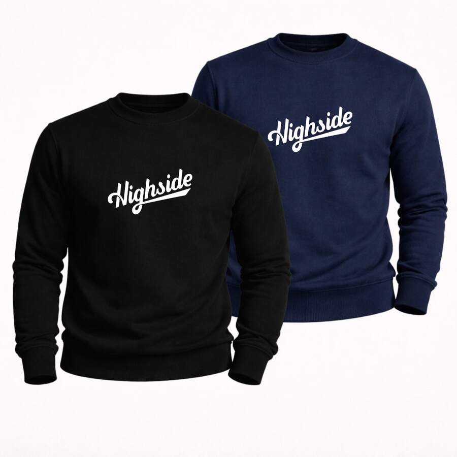 2-Pack Club Crew Neck Sweatshirts, Sweater Style, Streetwear Premium Outerwear For Everyday Wear In Winter - 黑與藍 - 查看 1