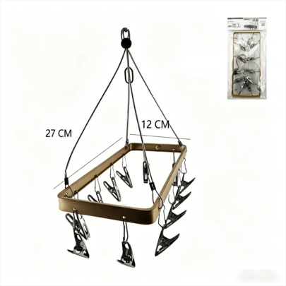 Multifunctionele vierkante sokkenclip winddichte kledinghanger, kledingdroogrek met meerdere clips, huishoudelijk plastic kledingdroogrek, 12 clips.