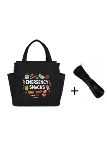 1/2pcs/Set Thermal Bag, Insulated Bag With The Snack Pattern Paired With A Black Cutlery Storage Bag, A Double Pocket Lunch Box Bag, Large Capacity, Student Meal Insulated Refrigerated Bag, Portable Travel Picnic Bag, Office School Lunch Bag Insulated Lunch Box, Work Lunch Box, Work Office Holiday Lunch Box, And Multi-Functional Camping School Lunch Box For Both Men And Women(Four Colors To Choose From) - Multicolor - View 18