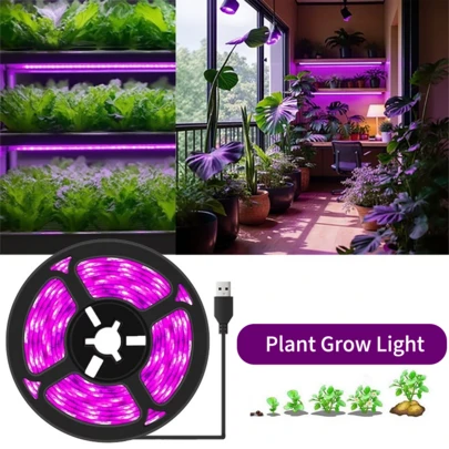 1 Dải đèn LED trồng cây trong nhà toàn phổ - Màu tím hồng. Đèn LED toàn phổ, đèn LED trồng cây, nguồn USB 5V. Hoàn hảo cho cây mọng nước và làm vườn.