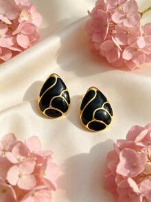 Women's Earrings, Gold Hypoallergenic Studs, Bohemian Enamel Water Drop Stainless Steel Jewelry. Suitable For Women To Wear. - Black - View 4